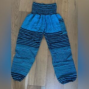 Women’s Blue Striped Harem Pants | Hippie Boho Pants | Elastic Waist & Ankles ✨